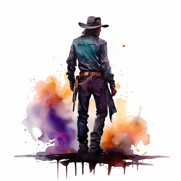 cowboy with a gun standing in front of a colorful background generative ai