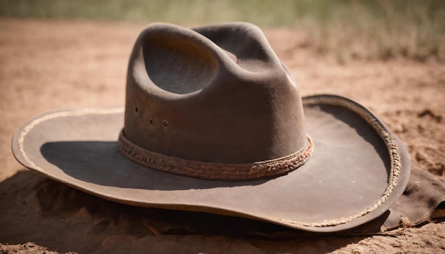 Foto cowboyhoed op een houten tafel op het platteland selectieve focus