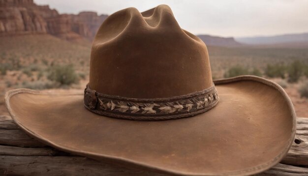 Foto cowboyhoed op een houten tafel op het platteland selectieve focus