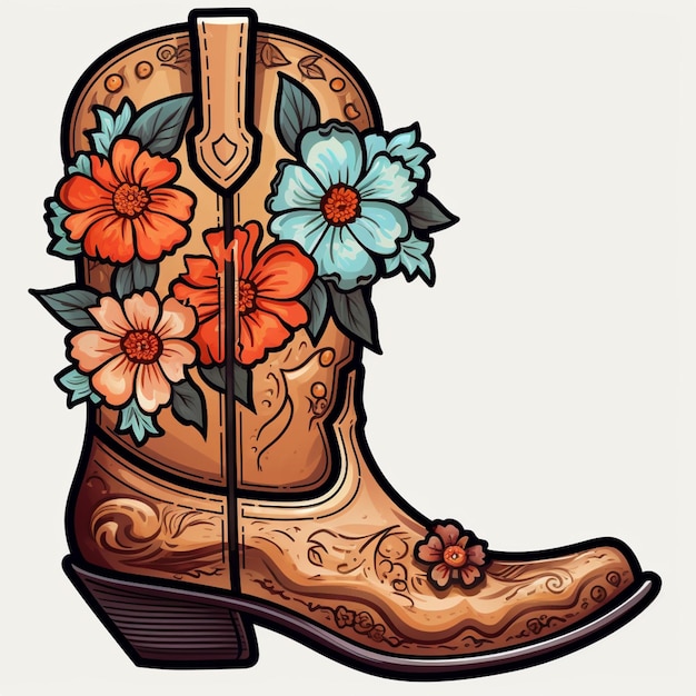 cowboylaarzen met bloemen en bladeren erop generatieve ai