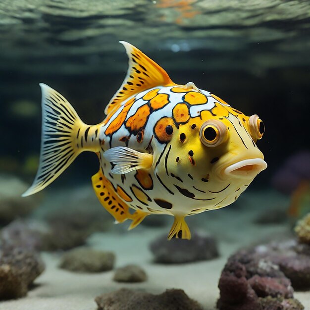 Photo cowfish chromatic dive into underwater elegance colorful realms ai generated