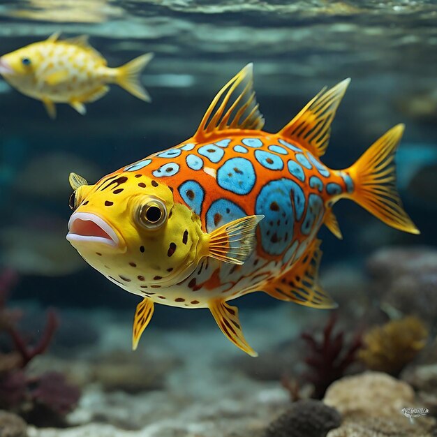 Cowfish Chromatic Dive into Underwater Elegance Colorful Realms ai generated