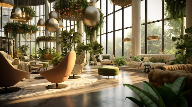 Coworking-ruimte Is ontworpen met een ontwerp Biophilia