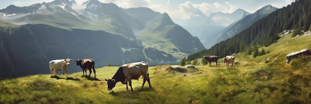 Cows in Alps background Illustration AI GenerativexA