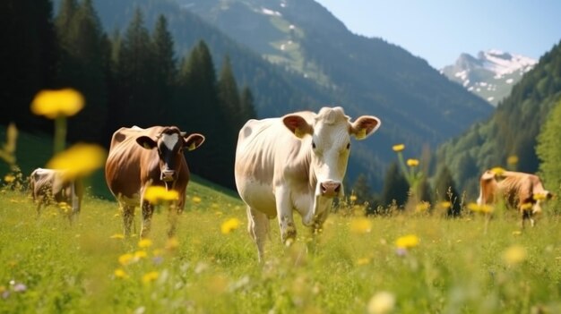 Cows in Alps Illustration AI GenerativexA