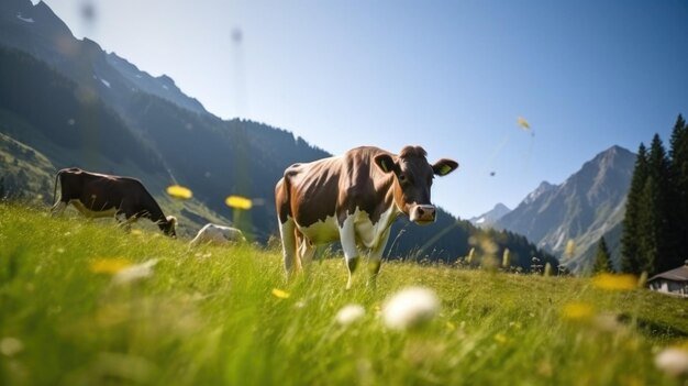 Cows in Alps Illustration AI GenerativexA