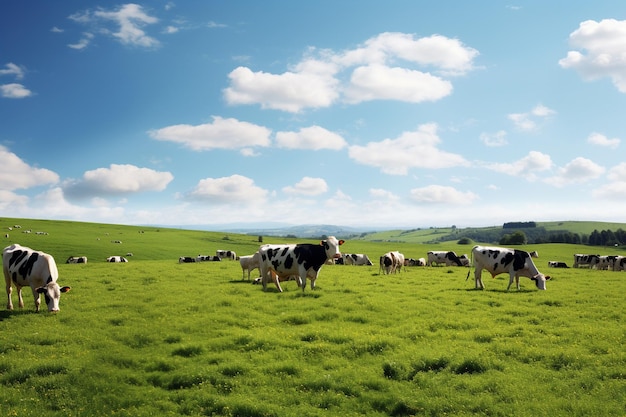 Photo cows in a green field
