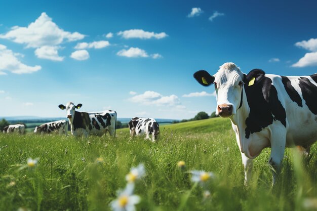 Photo cows in a green field