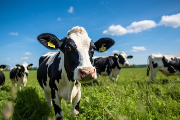 Photo cows in a green field