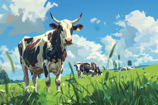 Cows on a green field