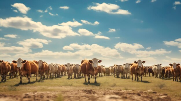 Cows herd in a field