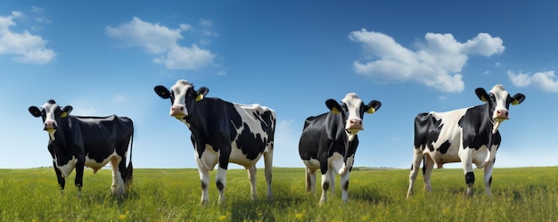 Cows in summer green meadow