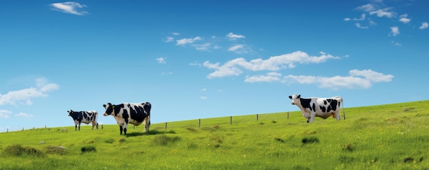 Cows in summer green meadow