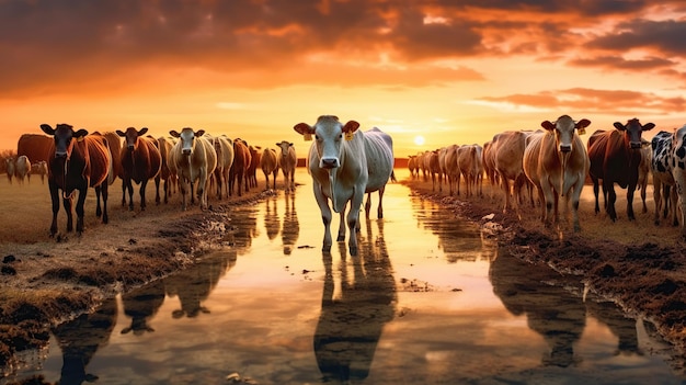 Cows in sunset Generative AI