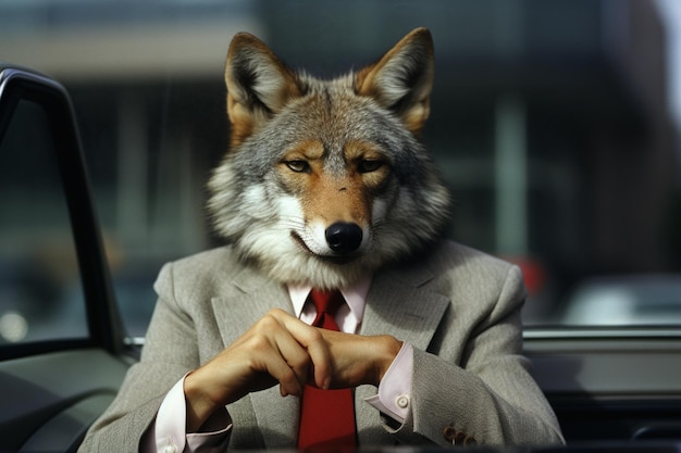 Photo a coyote engaged in a negotiation stance symbolizing the shrewdness and strategic thinking of a cor
