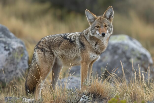 Coyotes looking at camera fox standing deserts to forests