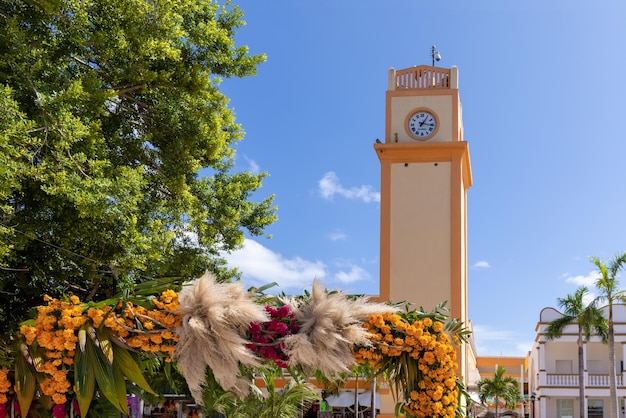 Cozumel Mexico Central Plaza and colorful colonial streets in historic city center