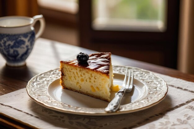 Foto un confortevole tè pomeridiano con torte e frutta