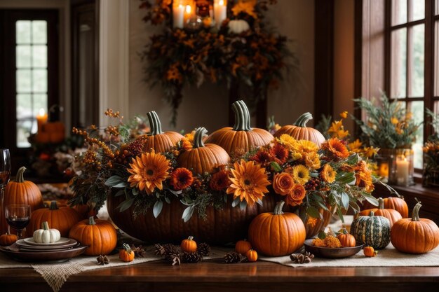 Photo the cozy ambience of thanksgiving day celebration decoration