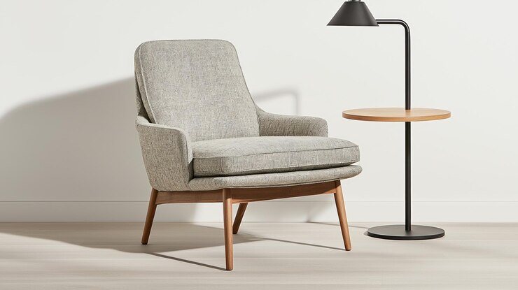 Photo cozy armchair and side table in modern living room minimalist design bright space