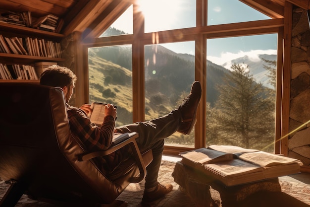 Foto atmosfera accogliente libro di lettura