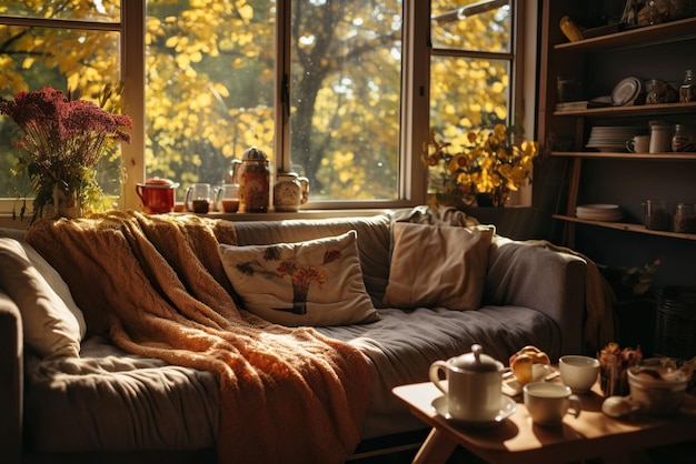 Photo cozy autumn afternoon in the living roomcozy autumn afternoon in the living room