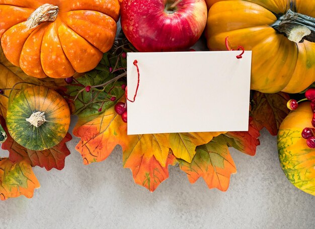 Cozy autumn composition with pumpkin wax candles and leaves thanks giving concept