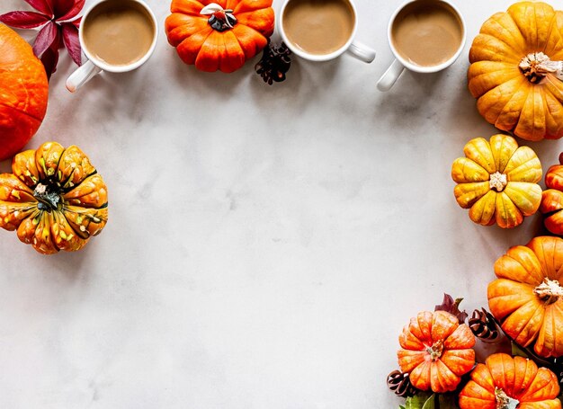 Cozy autumn composition with pumpkin wax candles and leaves thanks giving concept