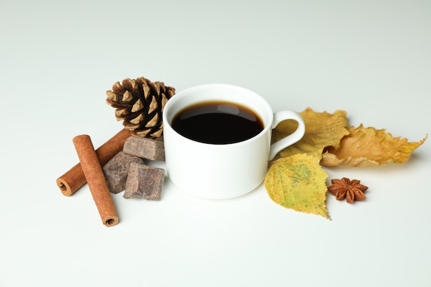 Cozy autumn concept background with coffee drink