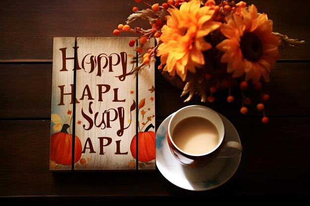 Photo cozy autumn happy fall sign