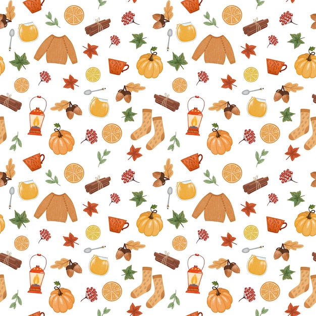 Cozy Autumn mood seamless pattern