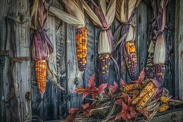 A cozy autumn scene with corn decorations