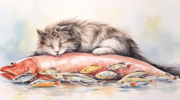 Cozy Autumn Sleeping Baby Cat on an Autumnal Pillow AI Generated