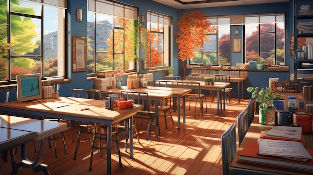 Morning Anime Classroom Background Print Graphic by MeiMei10 · Creative  Fabrica