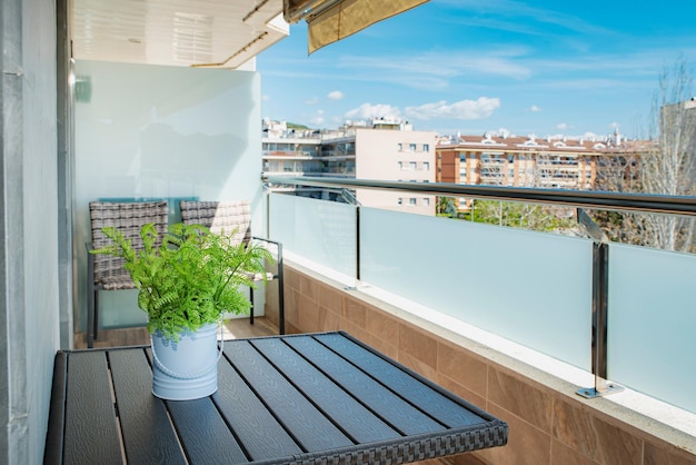 Cozy balcony in an apartment overlooking the city