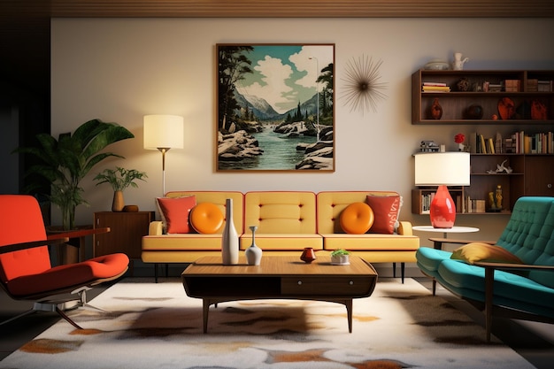 Cozy and Beautiful Retro Living Space Generative AI