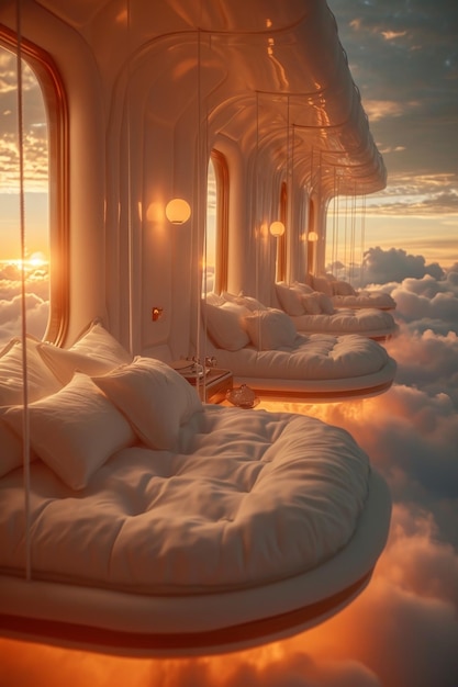 a cozy bed above fluffy clouds 3d illustration