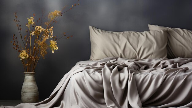 Уютная кровать с цветами и подушками