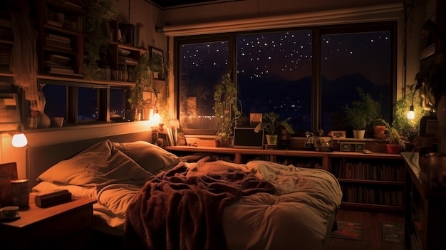 Cozy bedroom at night