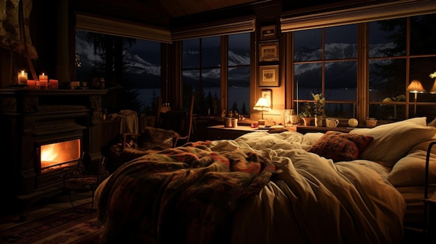 Photo cozy bedroom at night