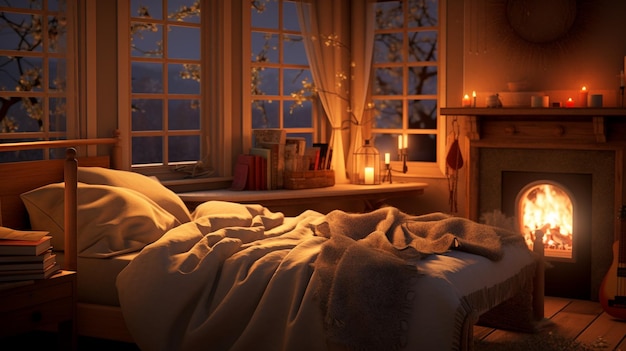 Cozy bedroom at night