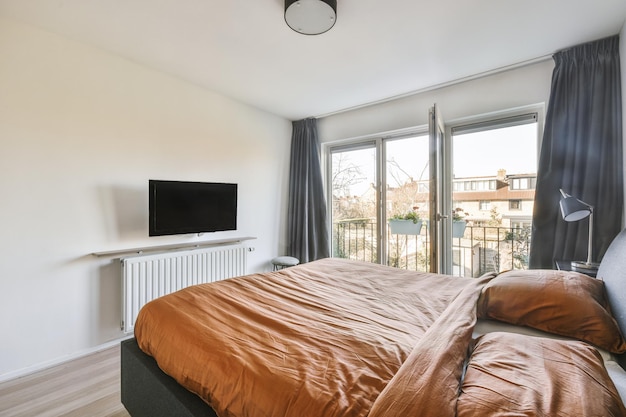 Cozy bedroom with balcony door