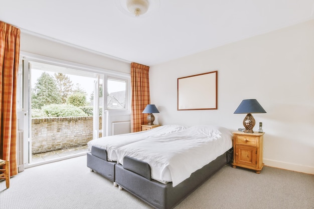 Cozy bedroom with balcony door