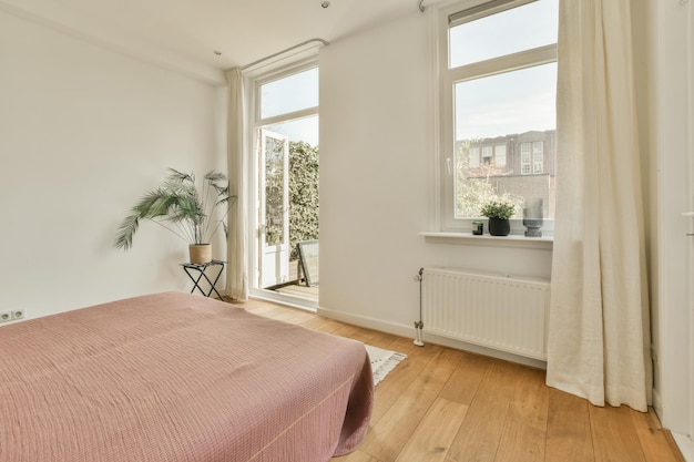 Cozy bedroom with balcony door