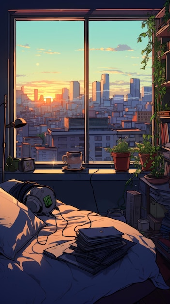 Premium AI Image | Cozy bedroom with lofi aesthetic Generative AI