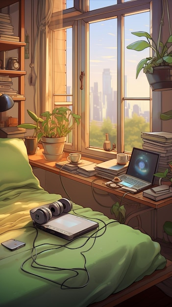 Cozy bedroom with lofi aesthetic Generative AI