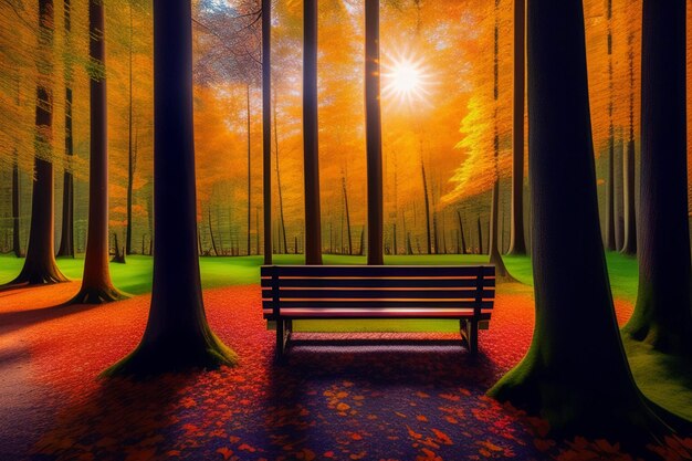 Уютная скамейка в лесу.