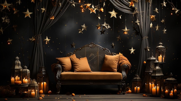 Cozy Blanket on the Floor Studio Halloween Background