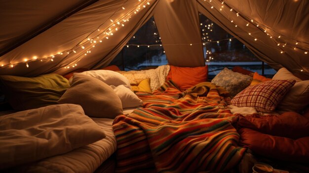 Cozy blanket fort fairy lights and shared laughter