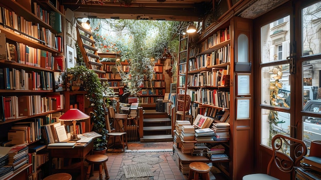Photo a cozy bookstore with a warm and inviting atmosphere